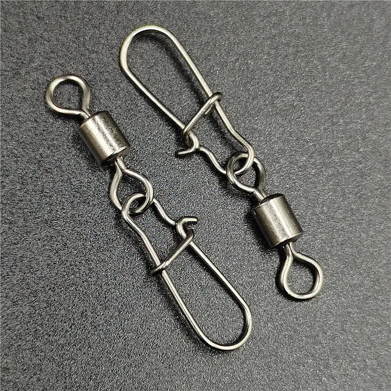 Fishing Connector 50pcs/lot 2# 4# 6# 8# 10# Pin Bearing Rolling Swivel Stainless Steel with Snap Fishhook Lure Tackle