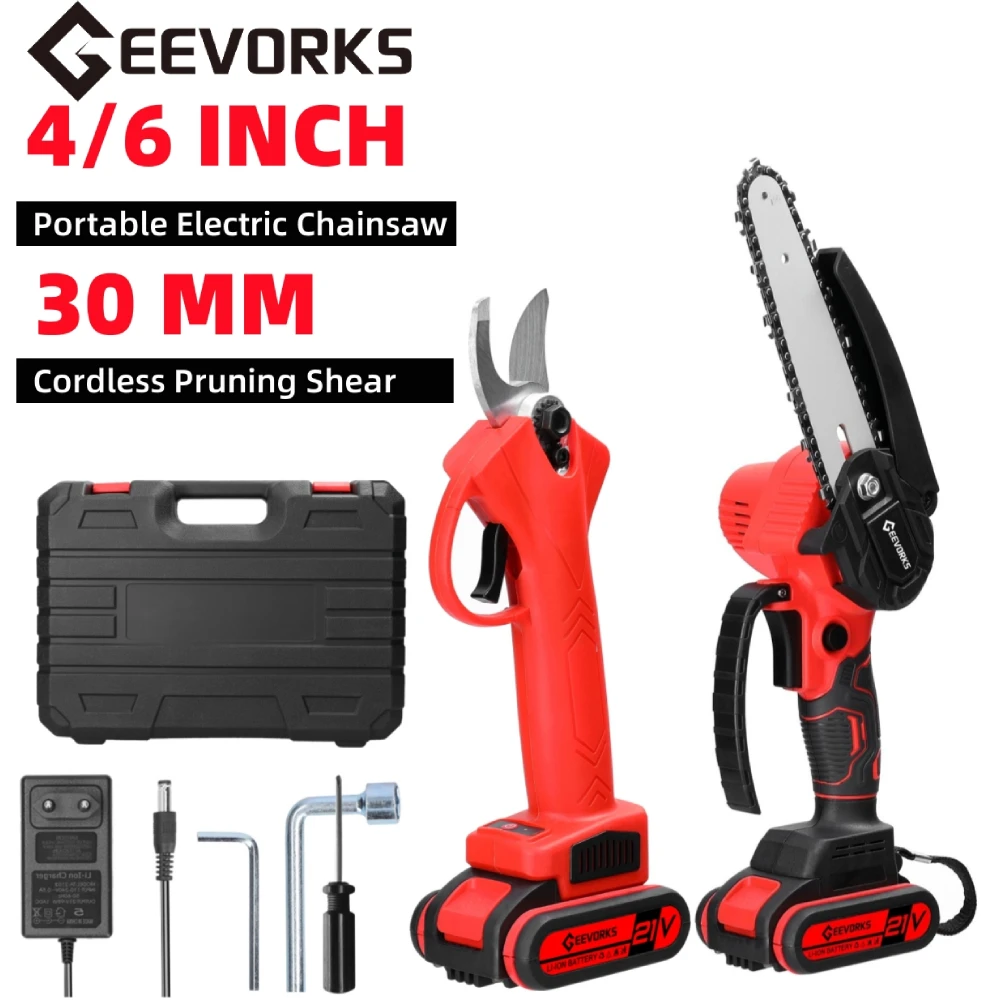 2PCSCordlessPruningShears46InchElectricChainsawLithiumChain