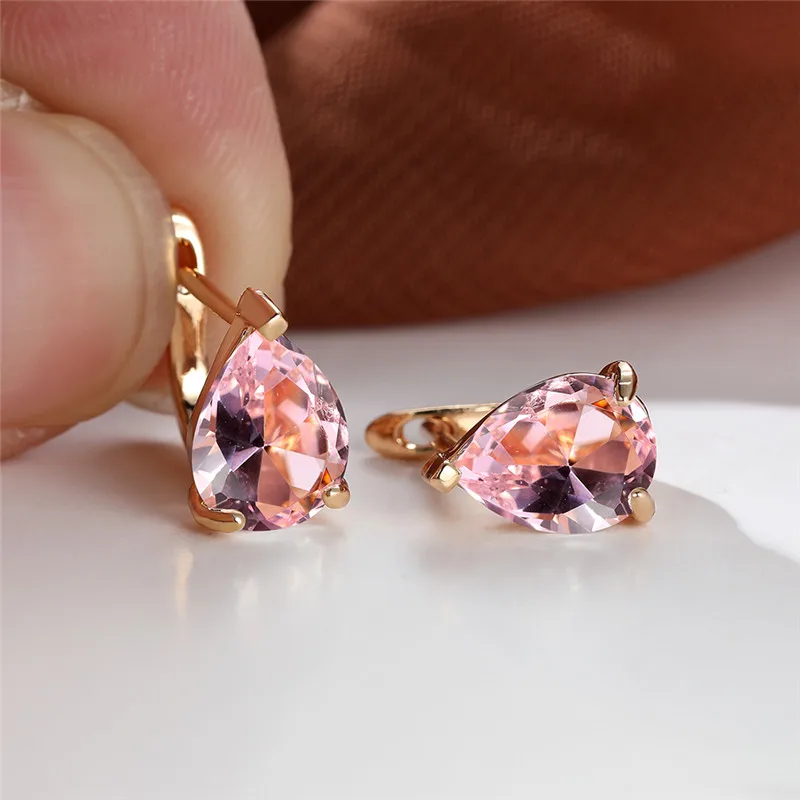 Cute Female Black Zircon Stone Clip Earrings Gold Color Small Wedding Jewelry For Women
