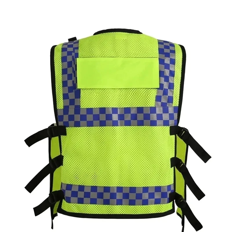 Reflective Safety Vest Police Reflective Vest High Visibility Reflective Bonded Multiple Pockets Vest Mens Construction Worker Night Runner Safety
