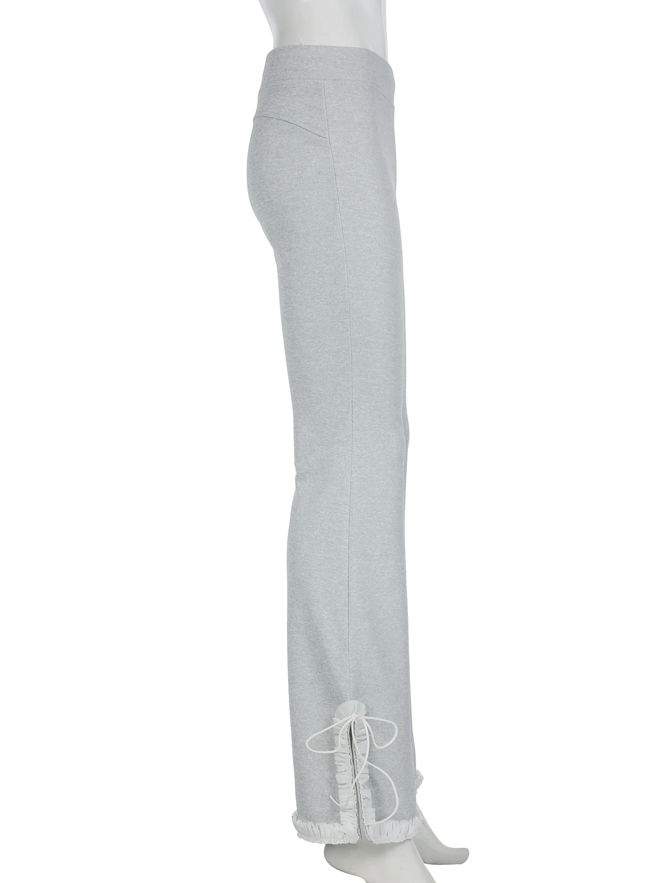 IAMSURE Casual Solid Lace Trim Split Flare Pants Basic Low-Waisted Wide Leg Pants Women 2024 Summer Fashion Streetwear Ladies