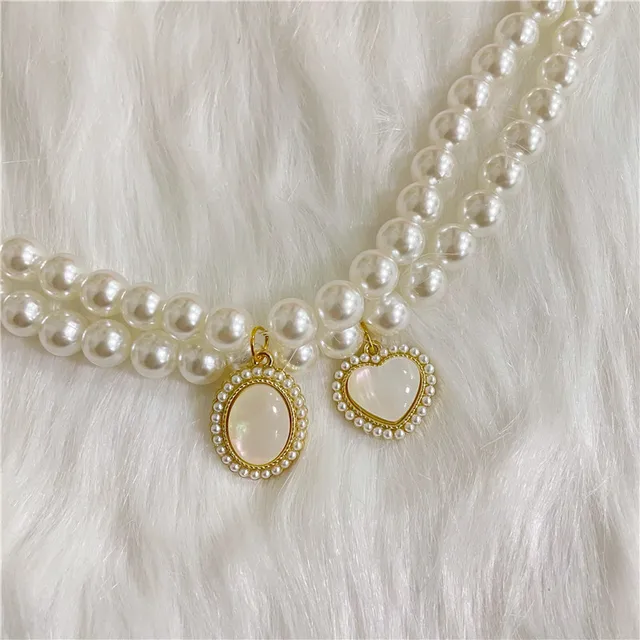New Pet Collar Pearl Love Necklace Cat Jewelry Cute Collar Puppy Accessories Dog Chain Chihuahua Wedding Jewelry Stuff 4