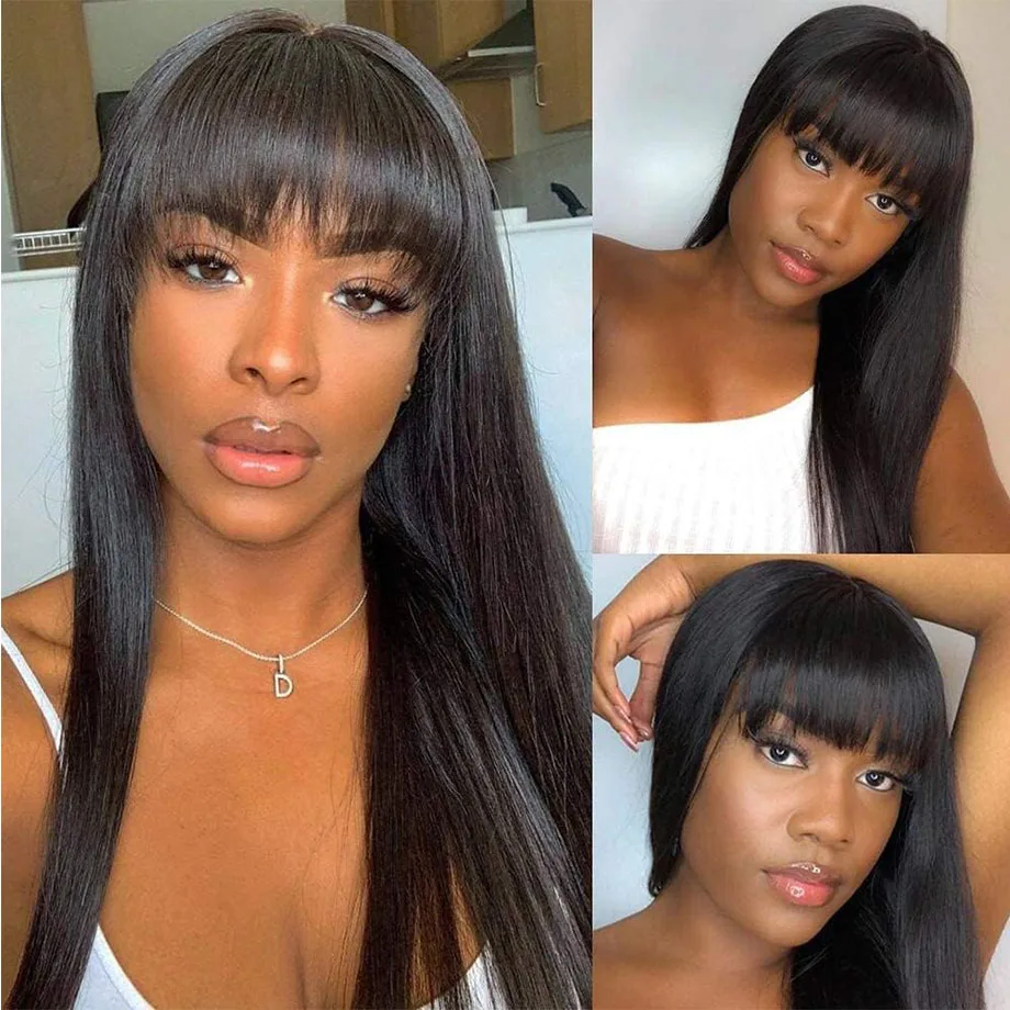 3x1 Middle Part Human Hair Wigs With Bangs Cheap Straight Wigs For Black Women 30 32 Inch Brazilian Wigs 100% Human Hair Wig 2