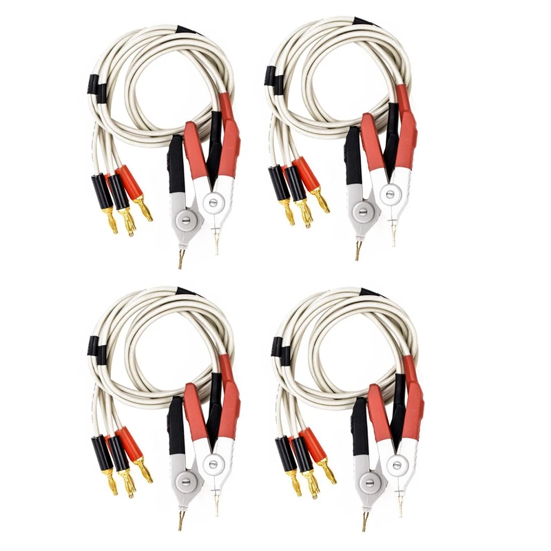 

4 Pair Insulated Banana Plug Clips Cable Low Resistance LCR Clip Probe Leads Test Meter Terminal Kelvin New