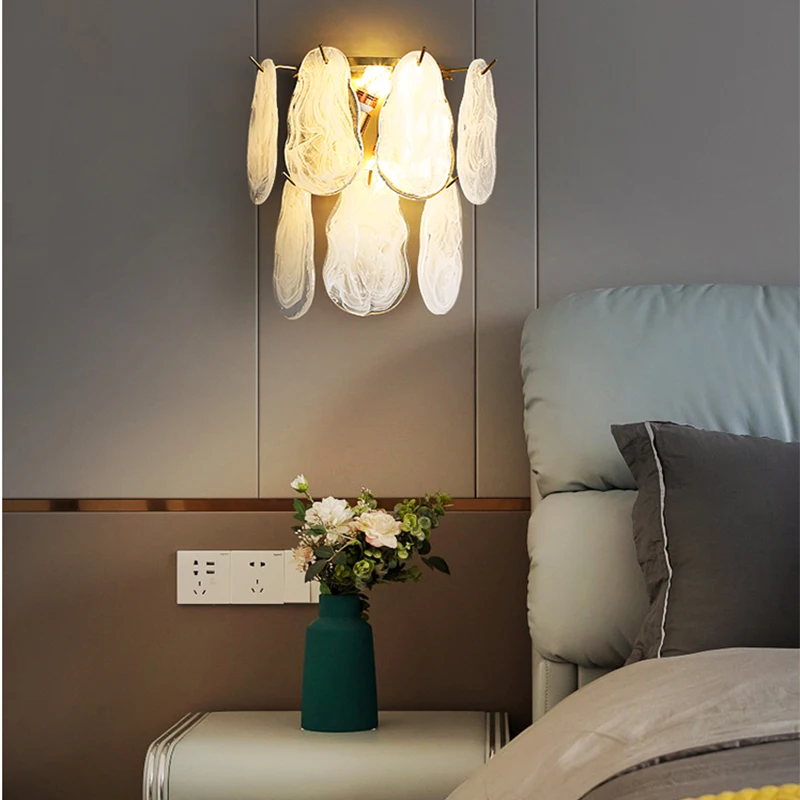 Creative French light luxury E14 crystal wall lamp aisle living room background wall lamp shell creative bedroom bedside lamp