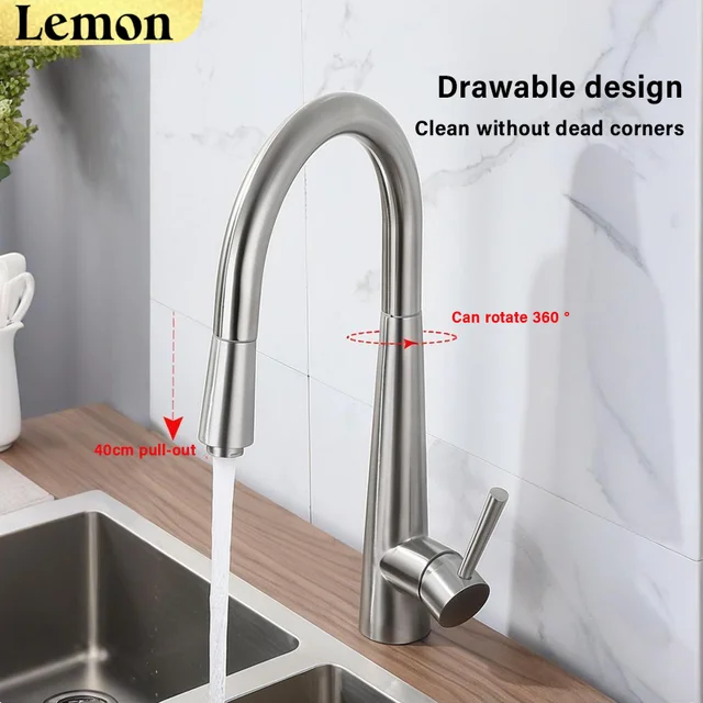 ก๊อกน้ําห้องครัว 304 สแตนเลสดึงออกอ่างล้างจาน Water TAP Deck ติดตั้ง Mixer Stream Sprayer หัวร้อนเย็นก๊อก 2