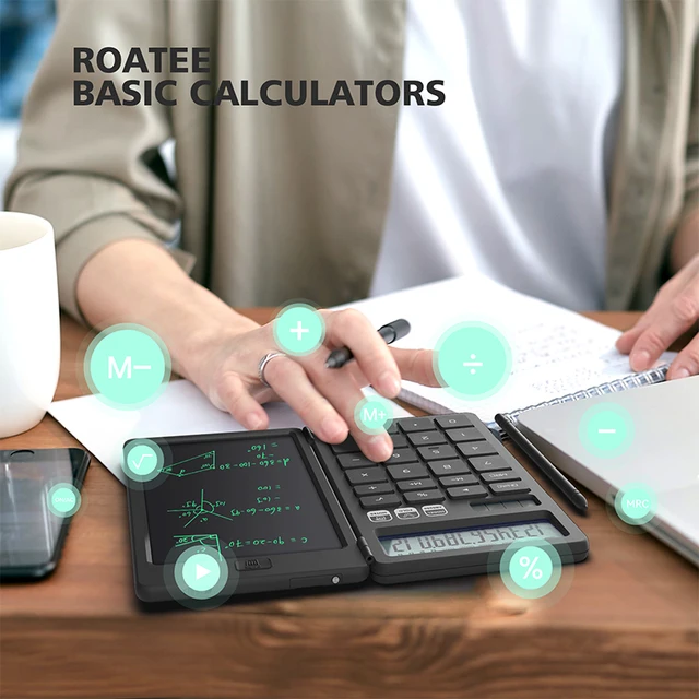 Calculatrice de base améliorée avec bloc-notes de 6,5 pouces, calculatrice standard de poche, fonction 12 chiffres, 2 en 1, portable pour l'école et le bureau 5 Calculatrice de base améliorée avec bloc-notes de 6,5 pouces, calculatrice standard de poche, fonction 12 chiffres, 2 en 1, portable pour l'école et le bureau 5