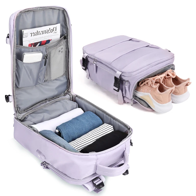 Large Capacity Backpack Shoulder Bags for Women Waterproof USB Charging Port Laptop Backpack Rucksack with Shoes Pocket mochila