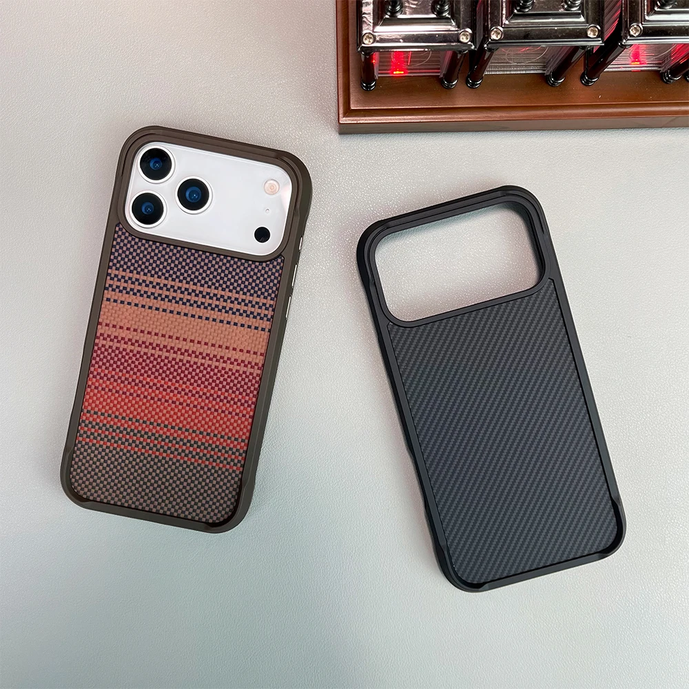 Premium Magnetic Real Carbon Fiber Kevlar Phone Case - Wireless Charging Compatible, Durable Protective Cover