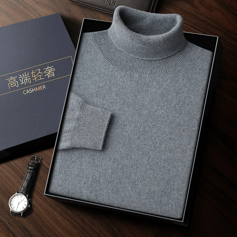 Men's turtleneck 100% pure cashmere new cashmere sweater thickened high-end classic leisure knitted sweater in autumn and winter 4