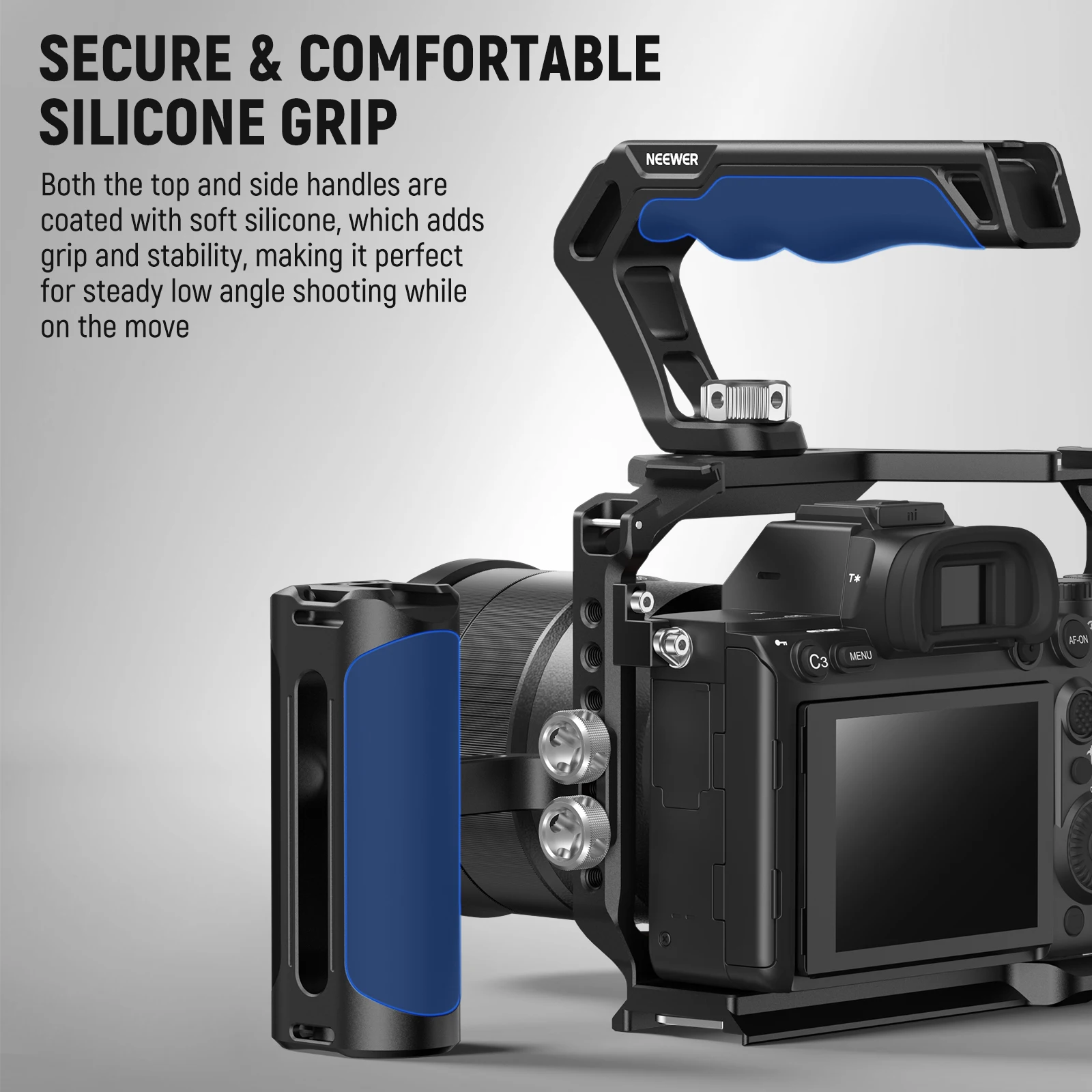 NEEWER Top & Side Handle Grip Kit For Camera Cages - ARRI Mount, Cold Shoe, Silicone Grip (CA007+VS105)