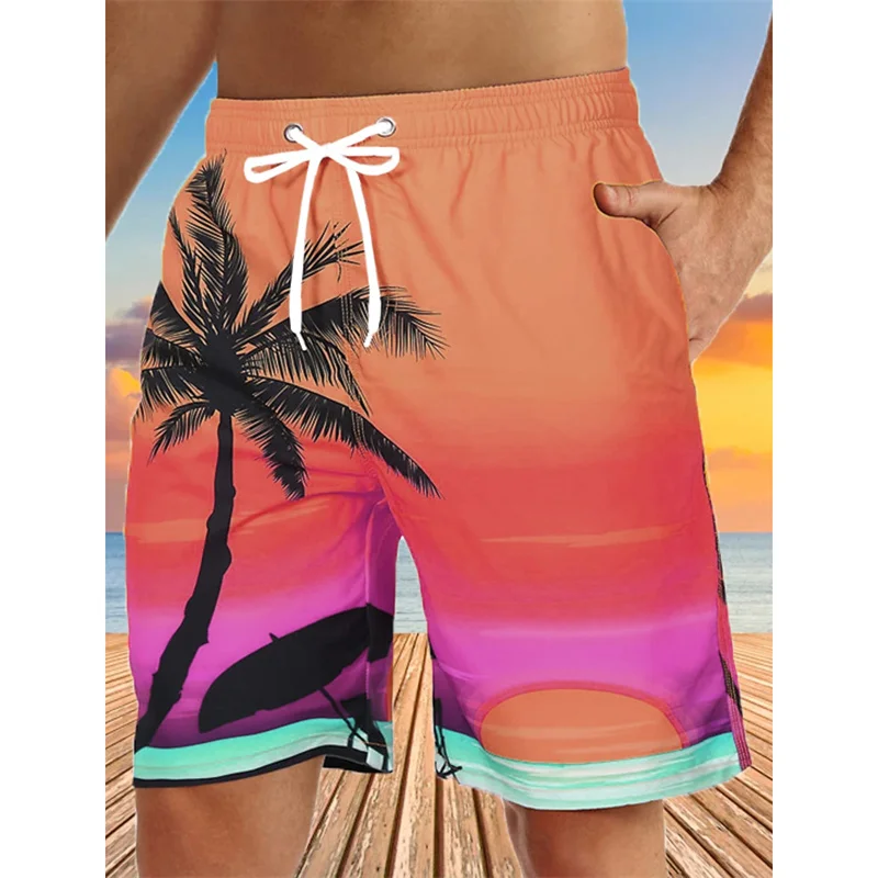 Coconut Tree Pattern Beach Shorts For Men Colorful 3D Printed Swim Trunks Summer Surf Board Shorts Loose Short Pants Streetwear 5