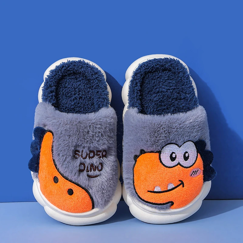 Slippers Warm Soft Non-slip Fluffy Indoor Mule For Children Girls Boys Winter Cartoon Dinosaur Cotton kids slippers,plush slippers,cotton slippers