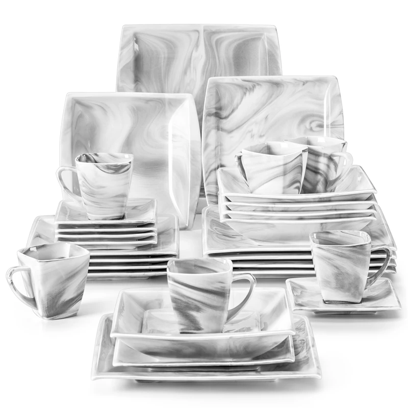 

MALACASA Blance 30/60PCS Marble Grey Porcelain Tableware Dinnerware Set with Dessert/Soup/Dinner Plate/Cup/Saucer,Service for 12