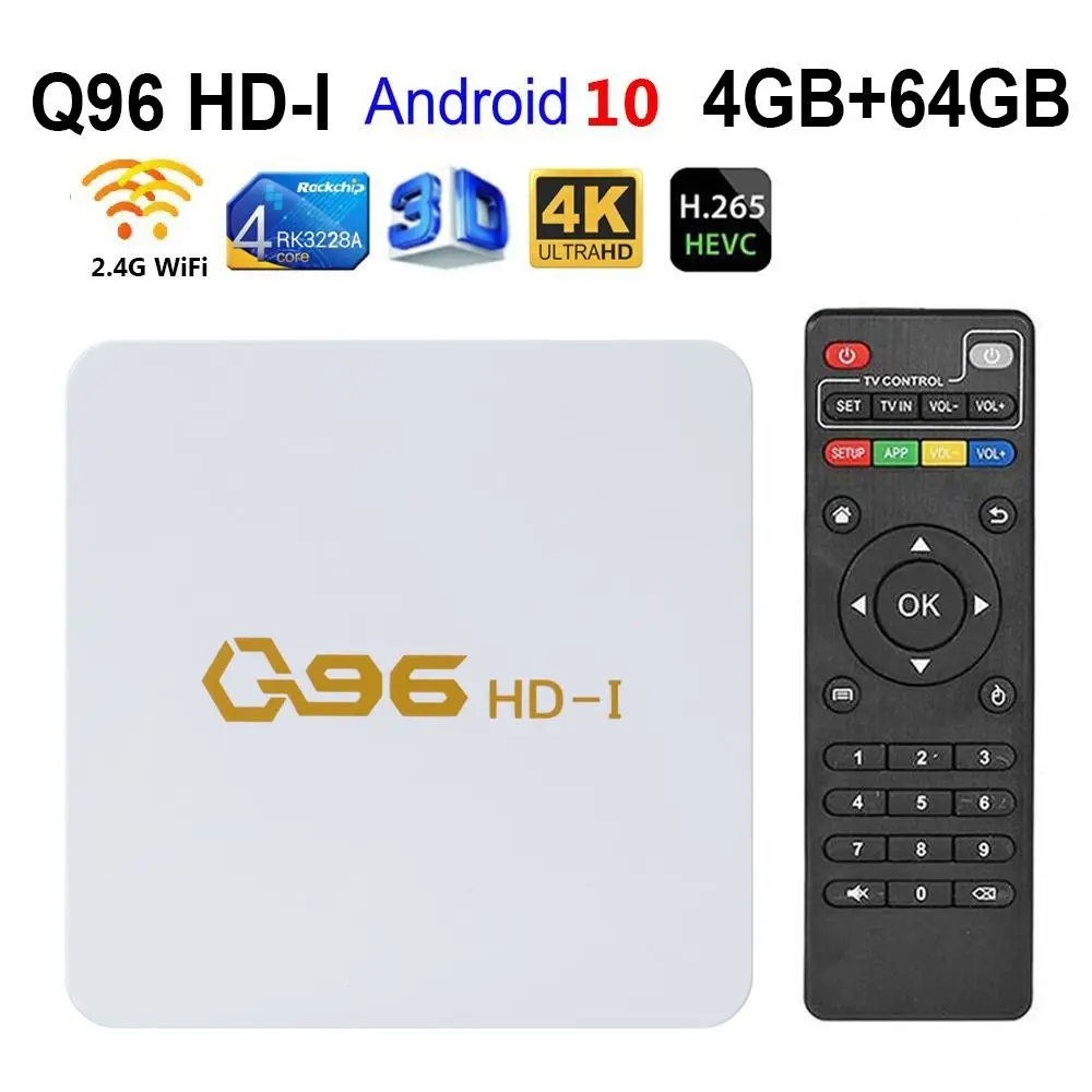 

Q96 HD-I Smart TV Box Rockchip RK3228A Quad Core Set Top Box 4K HDR Android 10 4GB 64GB 2.4G WiFi 3D Media Player