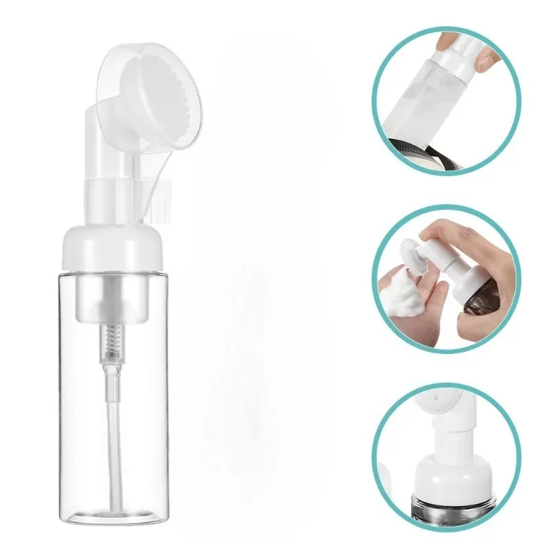 Foaming Plastic Facial Pump Bottle with Brush Head - Refillable Travel Soap Dispenser