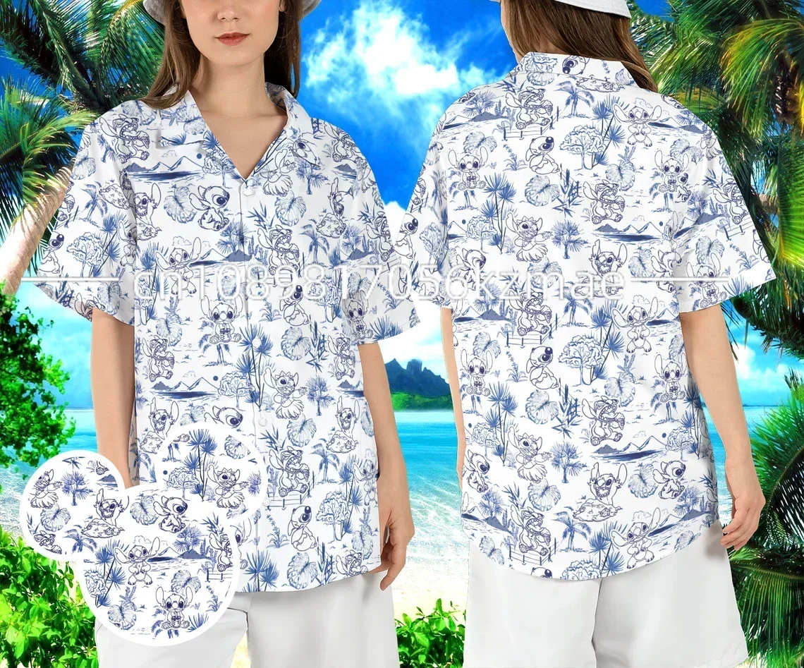 New Summer Boys&Girl Disney Stitch Tropical Fruit Cartoon 3D Pattern Shirt KID/Adult Casual Hawaiian Vacation Parent-child Shirt 4