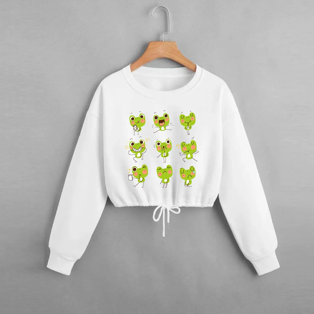 

Funny Frog Print Graphic Crop Spring and Autumn Sweatshirts