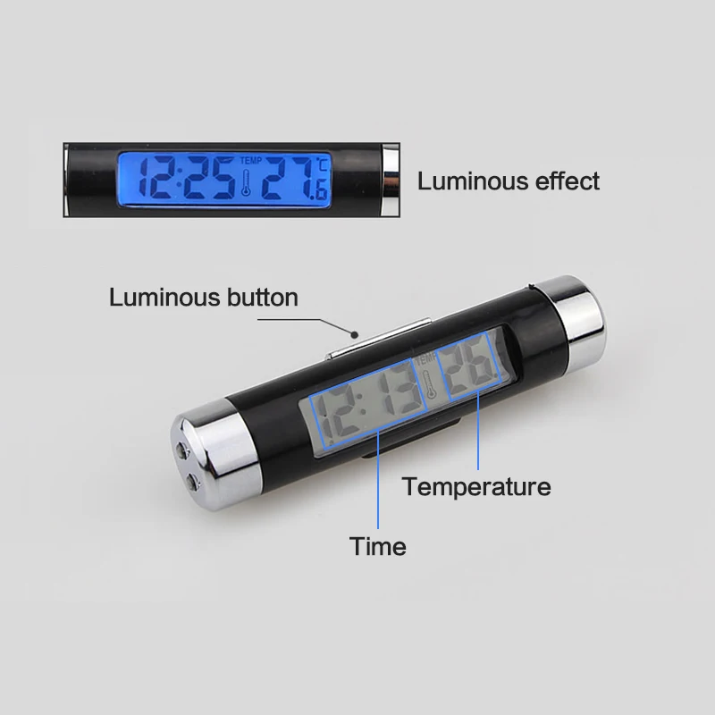 2 In 1 Vehicle Clock Thermometer Car Electronic Clock LCD Luminous Display Digital Watch Calendar Automotive Backlight Clocks Car Clock Car Voltmeter Thermometer Car Clock Thermometer