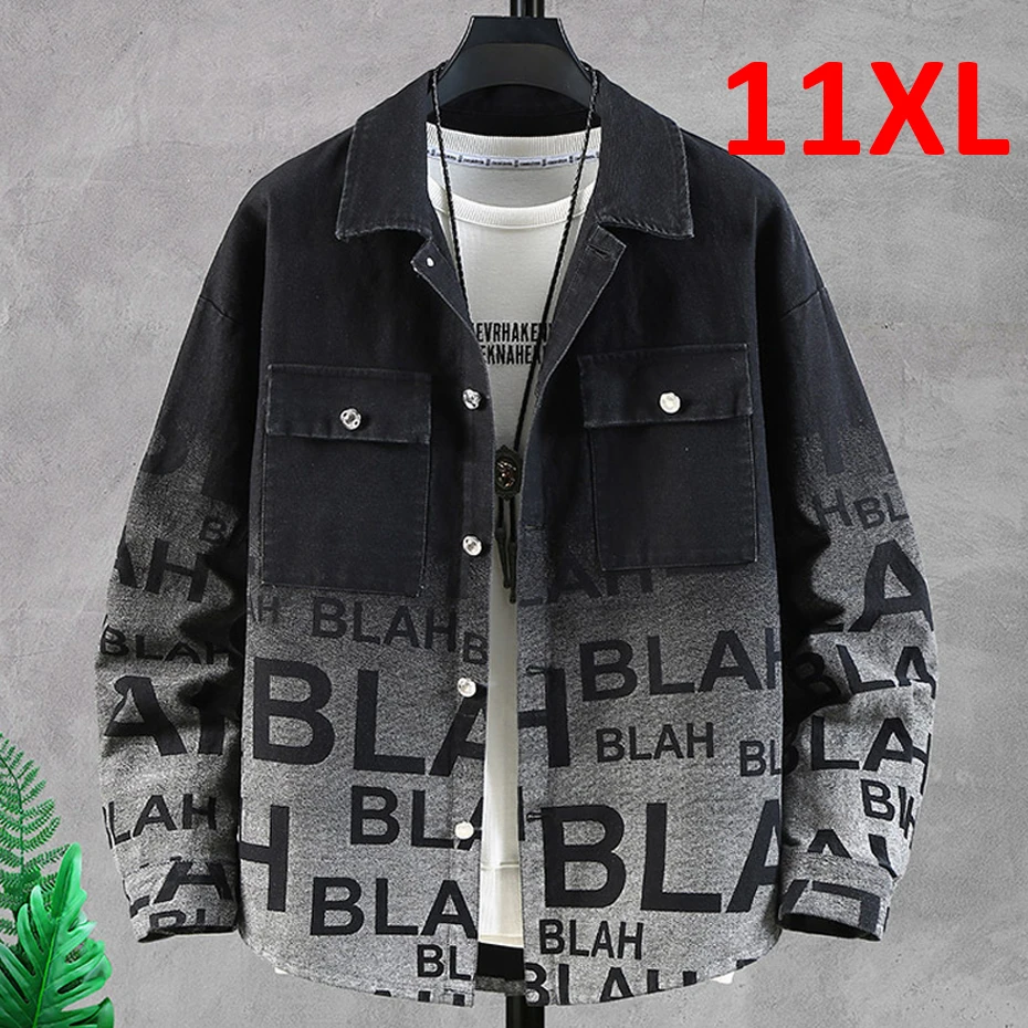 

Gradient Denim Jacket Men Plus Size 10XL 11XL Denim Coat Letter Print Fashion Casual Jean Jacket Male Big Size 10XL 11XL