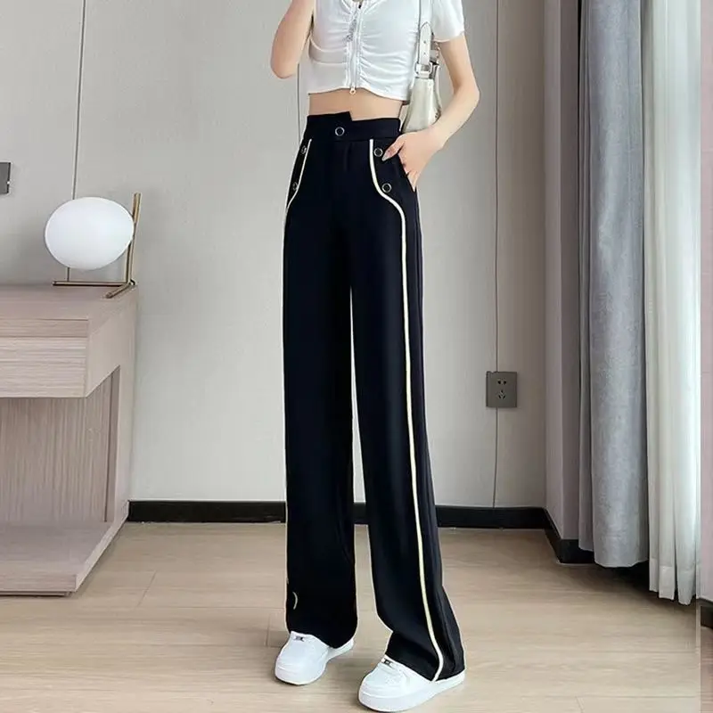 Elegant Fashion Harajuku Slim Fit Female Clothes Loose All Match Casual Pants Thin Style Pockets Straight Leg Wide Leg Pants