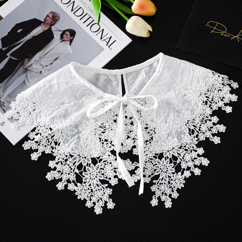 Shoulder Lap Scarf Versatile Decoration Embroidery Fake Neck Sweater Accessories Embroidery Lace Up feminine open back hollow fashion v neck low cut cardigan lace up sweater crop sweater 2021 ladies lace up halter knit sweater