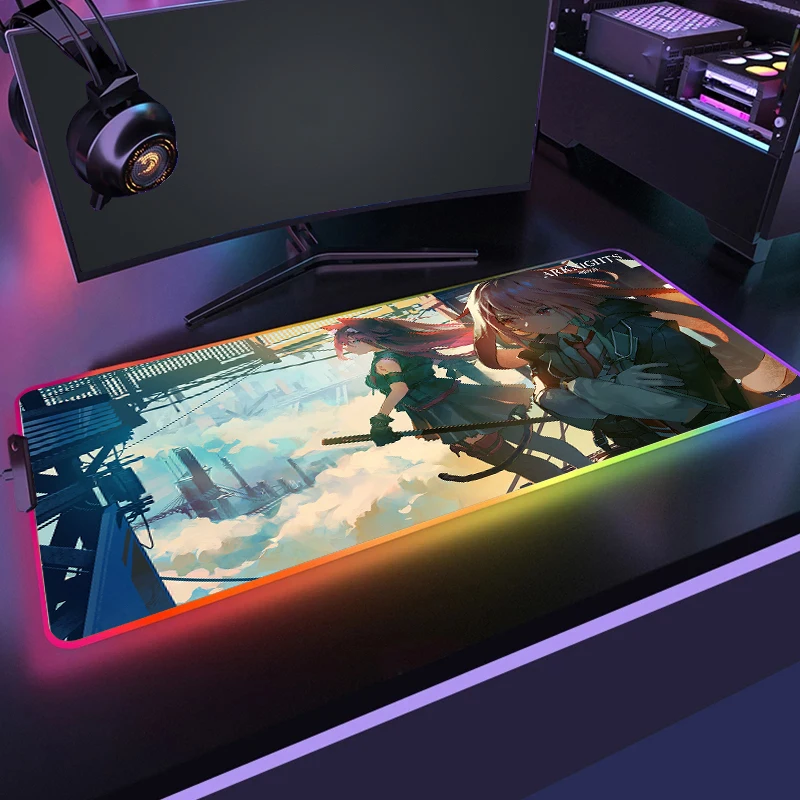

Arknights Game Mousepad LED Light Computer Desktop RGB Mouse Pad Rubber Gaming Keyboard Pad Laptop DeskMat Gamer Mause Mat Large
