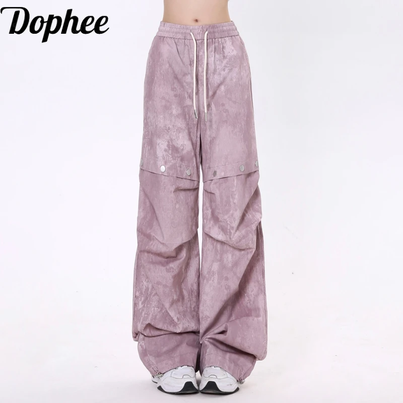 

Dophee New Summer Casual Women Trousers Spice Girls High Street Tie-dye All-match Sweet Cool Loose Straight Pants Floor-length