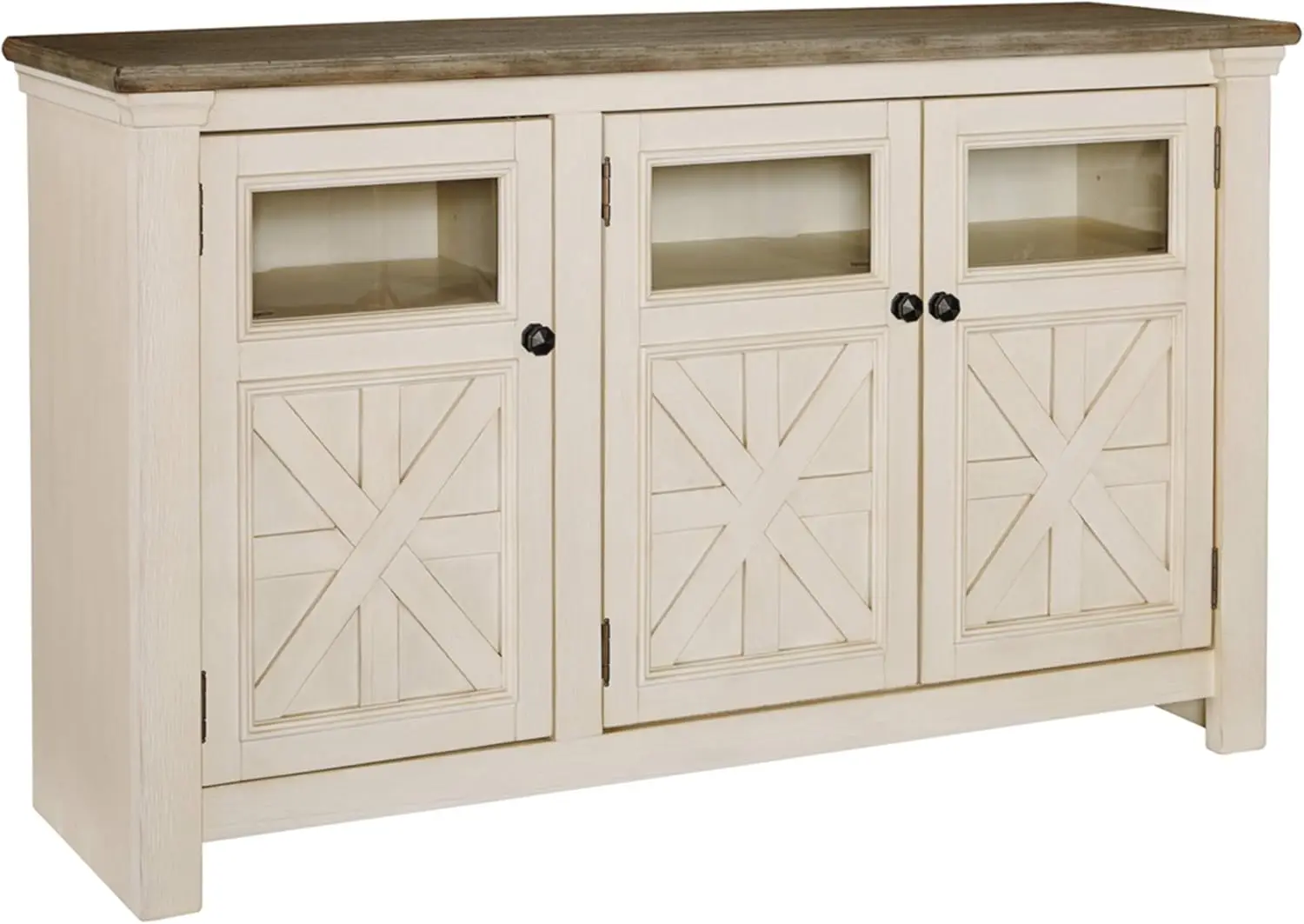 Bolanburg Farmhouse TV Stand Fits TVs up to 58" 2 Cabinet Doors and 4 Adjustable Storage Shelves Whitewash & Light Brown