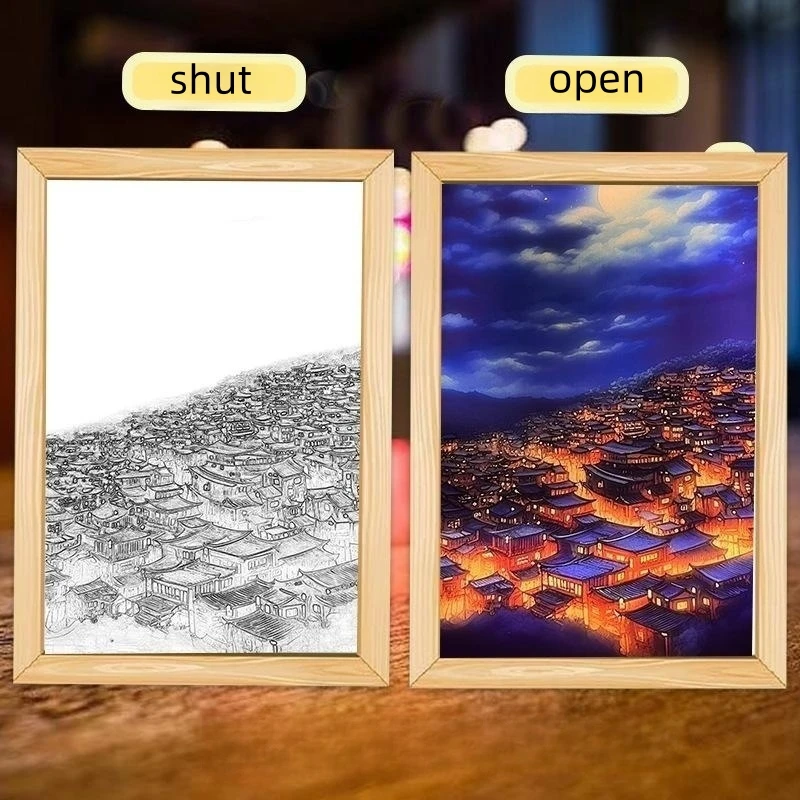 

Ins Light Painting fireworks Art Frame Stereoscopic Painting Style Light Painting Plugin LED Night Light Three Color Dimming