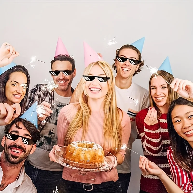 Party Glasses Durable Plastic Fun Pixelated Design for Birthdays Weddings Festive Occasions Pink Black Playful Accessory