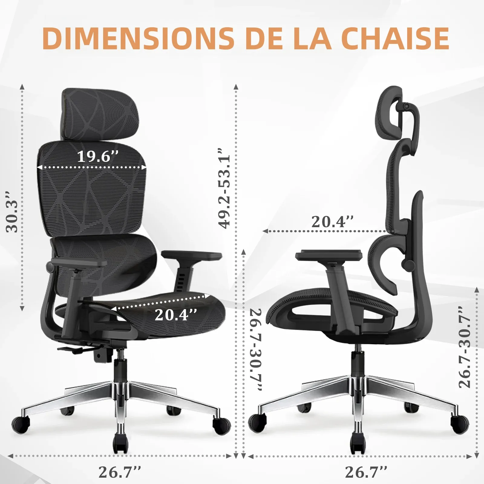 chaise de bureau ergonomique avec support lombaire et coussin pour le cou, accoudoirs rembourrés doux, maille respirante, réglage de la hauteur multi positions, confort Chaise de bureau ergonomique avec support lombaire et coussin pour le cou, accoudoirs rembourrés doux, maille respirante, réglage de la hauteur multi-positions, confort 2