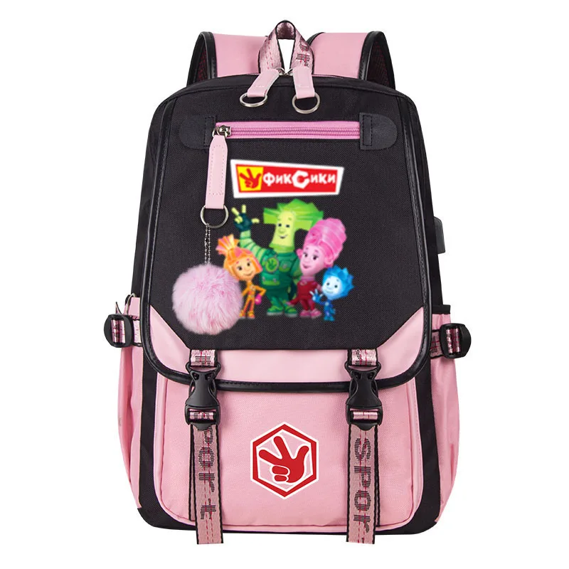 

Boy Girl Backpack Russian Cartoon The Fixies Print Children Students Schoolbag high quality USB Charging Laptop Shoulder Bags