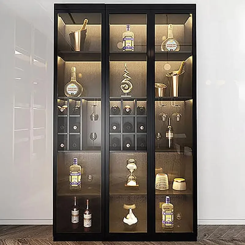 Modern Living Room Furniture Stainless Steel Whiskey Wine Display Bar Cabinet