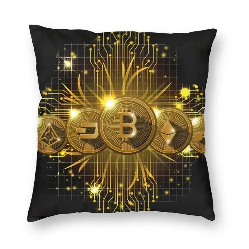

Gold Altcoins Cushion Cover 45x45 Home Decorative Printing Bitcoin Gift Cryptocurrency Throw Pillow for Sofa Two Side