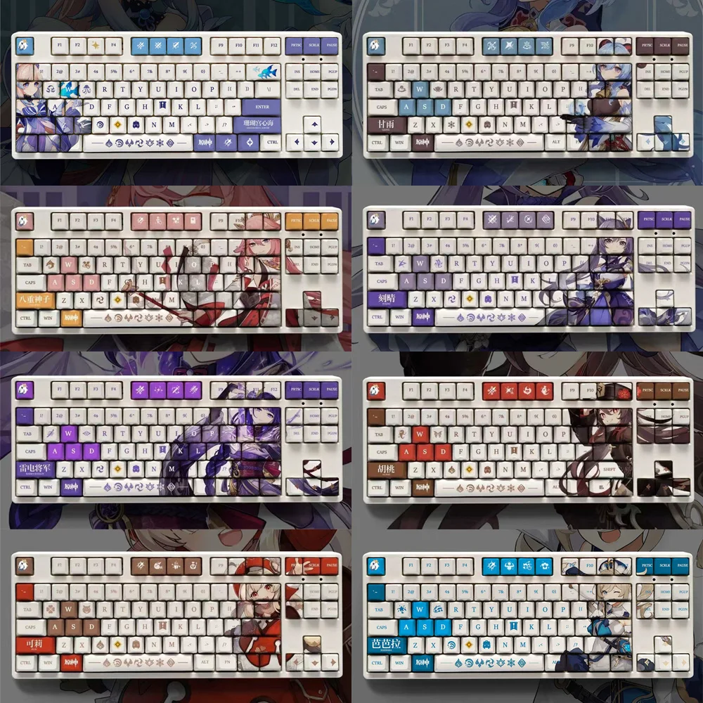Chaves Genshin Impacto Tema Keycaps Pbt Anime Keycap Teclado Mecânico para Cereja mx Multi-papel Jogo Teclado Decoração Presente 108