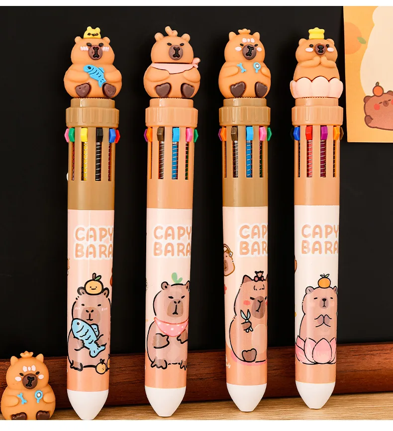 10-Farben-All-in-One-Kugelschreiber Niedlicher Capybara Druckknopf-Mehrfarbenstift mit Glatter Tinte Schreibwerkzeug für Schüler Cartoon Mehr als 12 Farben – Detail 13