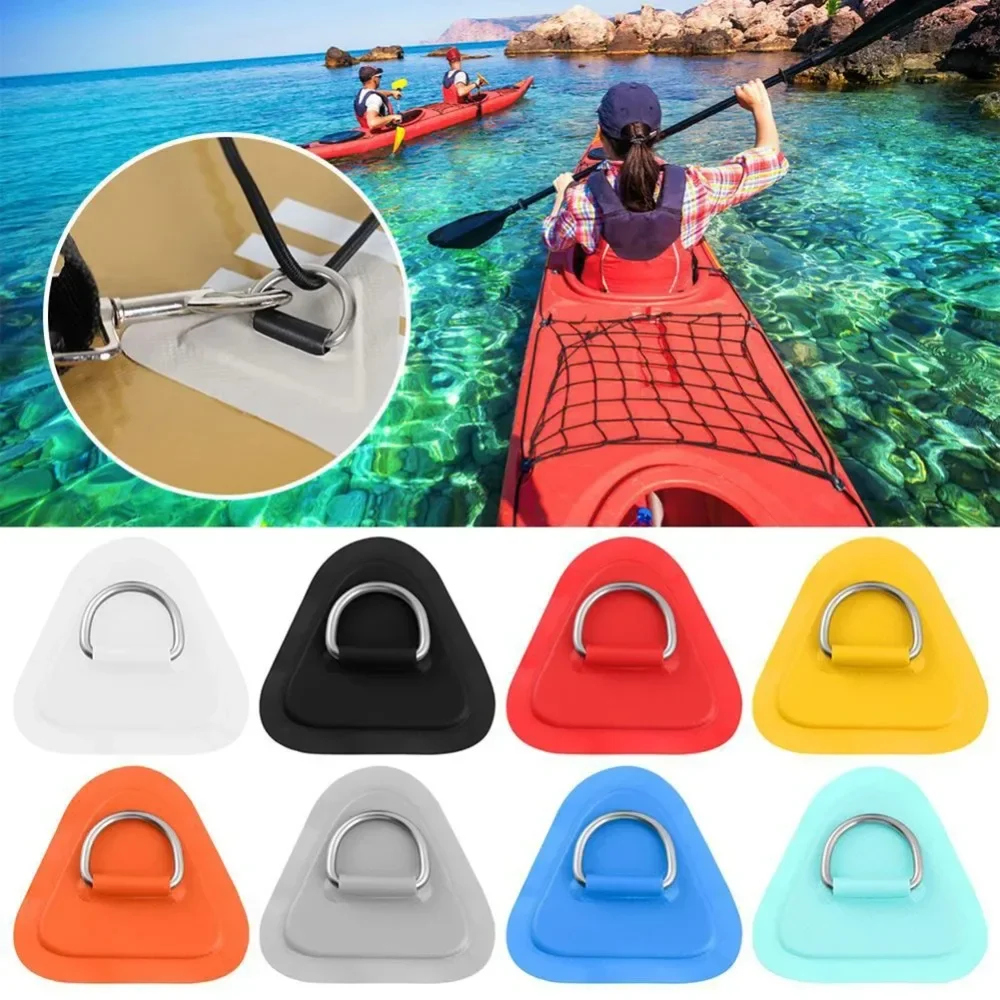 2PCS PVC Boat Patch for Surfboard Dinghy Inflatable Boat Canoe with Stainless Steel Triangle D Ring Pad Deck Rigging Accessory