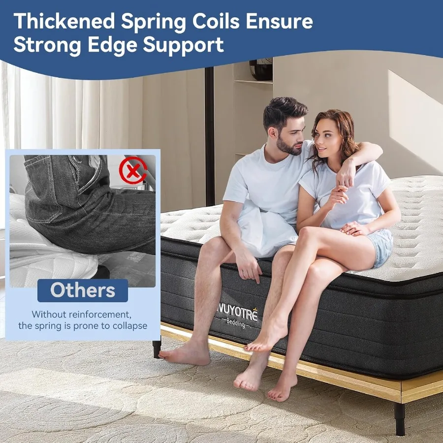 14 Inch Full Size Mattress Cooling Memory Foam Mattresses in a Box with Independent Spring Soft and Breathable Hybrid Mattresse