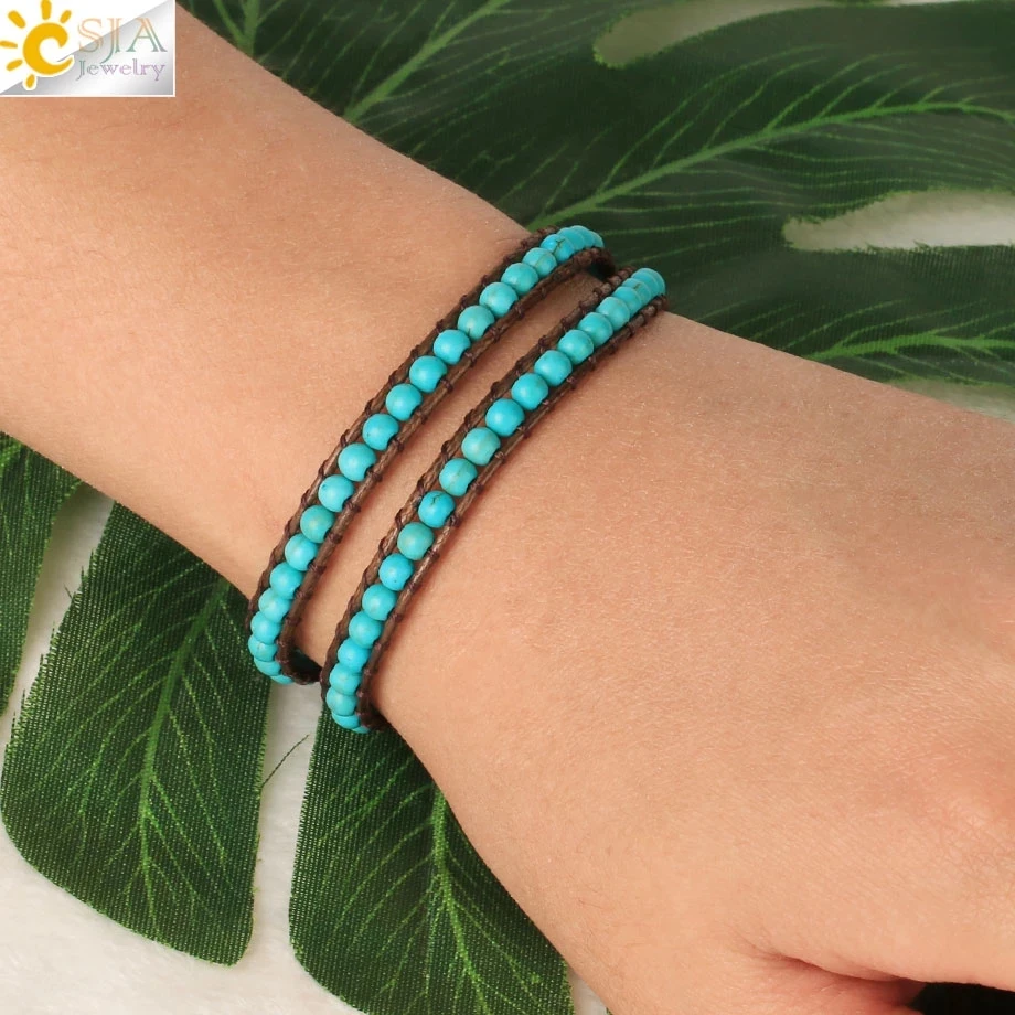 Beaded Bracelets for Women Men Bohemian Handmade Braides Indian Agate Crystal Double Layer