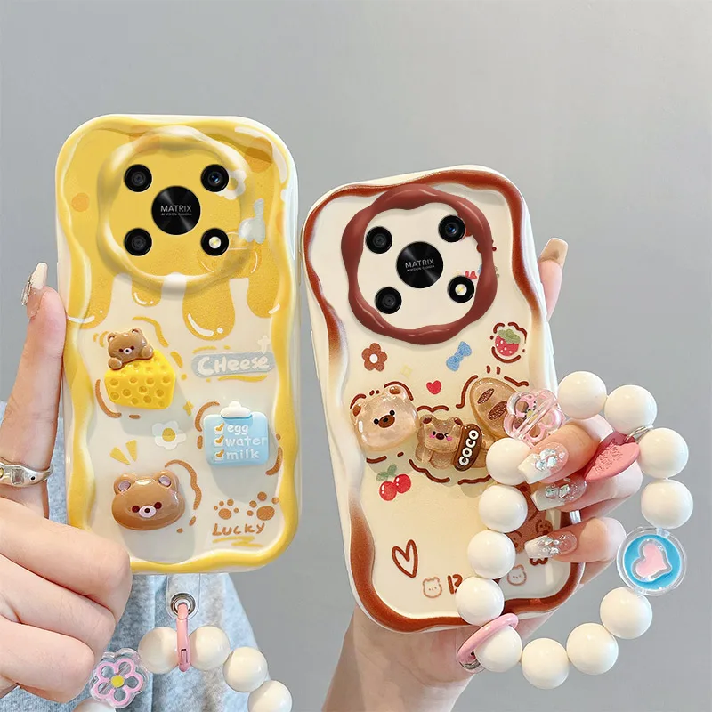 Cream Cake 3D Cartoon Bear Bracelet Phone Case with Wave Design