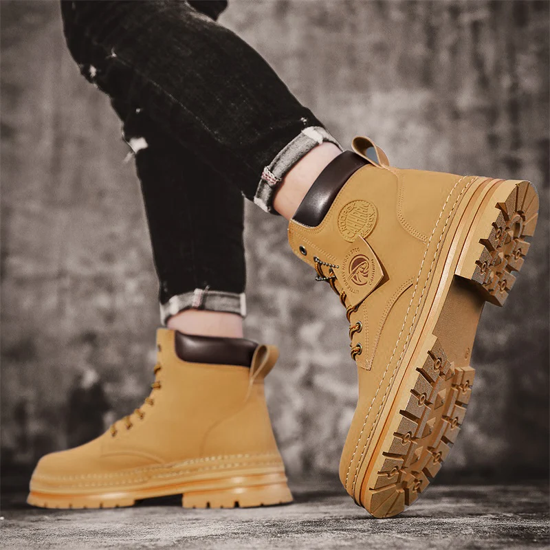 Mens Boots Casual Winter Shoes Platform Leather Outdoor Designer Luxury Work Safety Ankle Sneakers Chelsea Cowboy Tactical