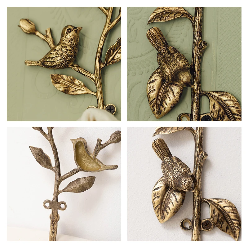 French retro entrance door with hook, key, bird, single hook, perforated alloy wall decoration