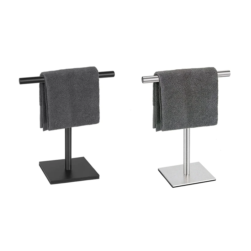 Hand Towel Holder Stand For Bathroom Vanity Stainless Steel Standing Towel Rack Stand Towel Bar For Bathroom -Black Durable