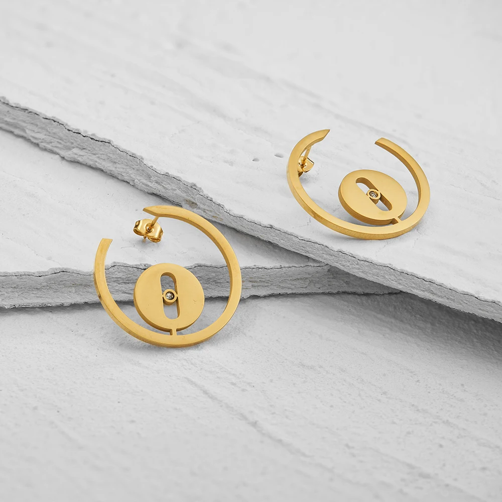 Enfashion Aros Cutout Zircon Hoop Earrings Stainless Steel 18k Gold Plated Trendy Fashion Jewelry For Women Dropship E231505