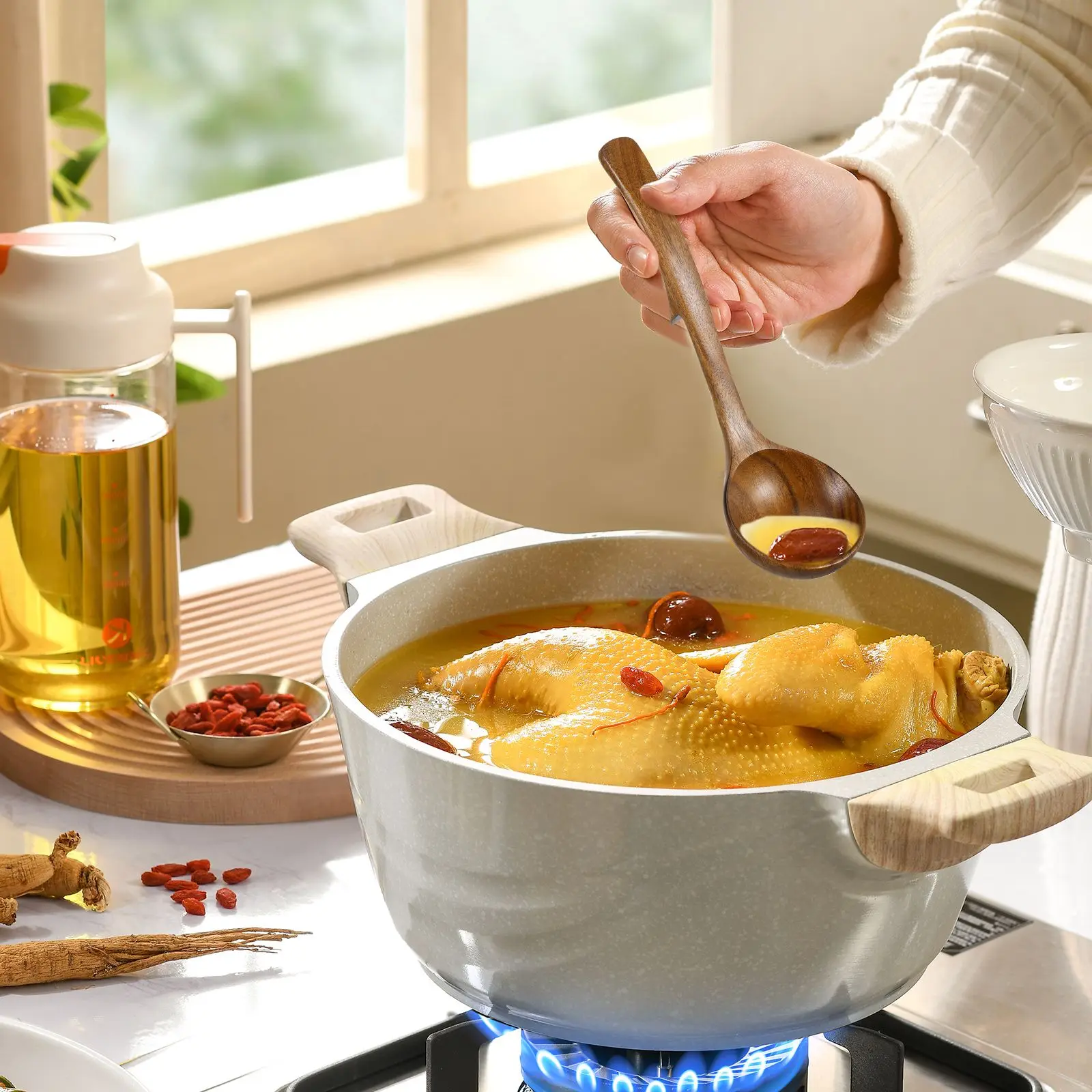 Spoons Acacia Wooden Soup Ladle Bulk Porridge Ladles for Serving Light Brown Long Handle Pasta Cooking