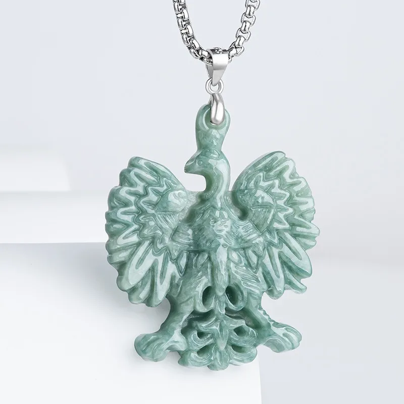 Natural Burmese Emerald Eagle of Freedom Jade Pendant 925 Silver Necklace Carved Fashion Charm Jewelry Amulet Gift for Women Men