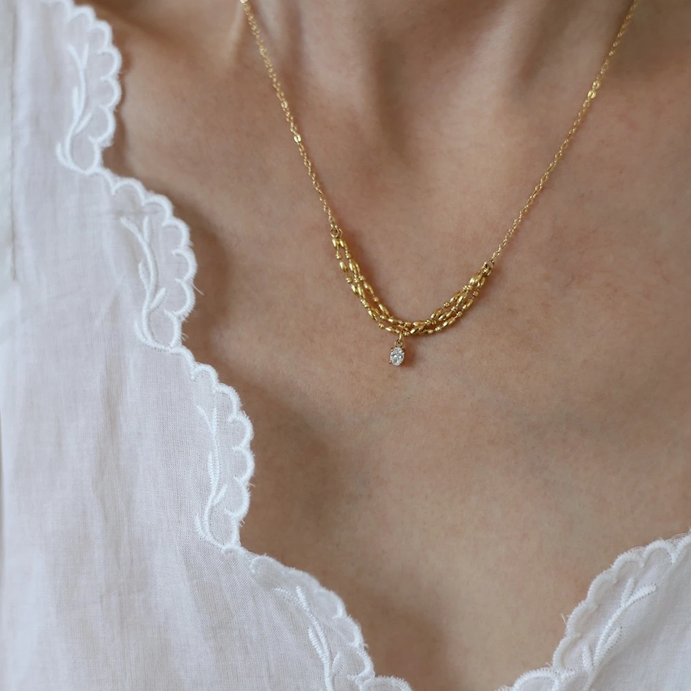 Schlichte, mehrschichtige Quasten-Zirkon-Edelstahlkette für Damen, sexy Schlüsselbeinkette, modisches Schmuckzubehör – Detail 7
