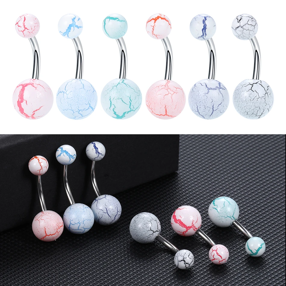 6Pcs/Set Surgical Steel Belly Bar Navel Piercing Kits Belly Button Ring14G Split Design Acrylic