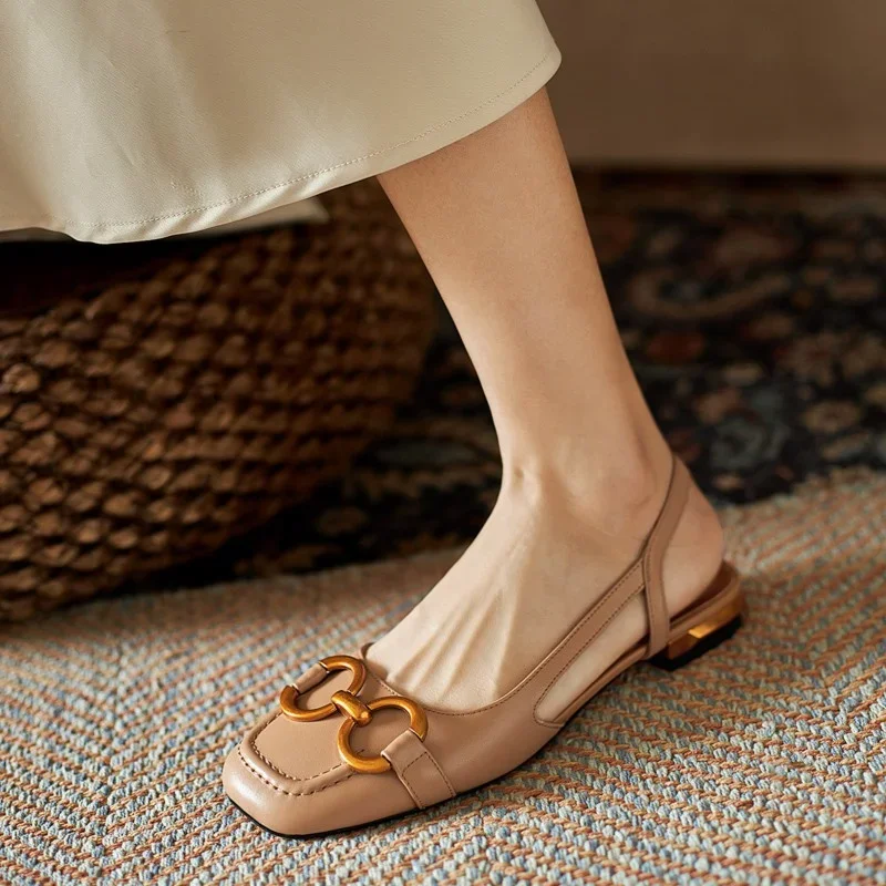 Women Sandals French Vintage Summer Low Heel